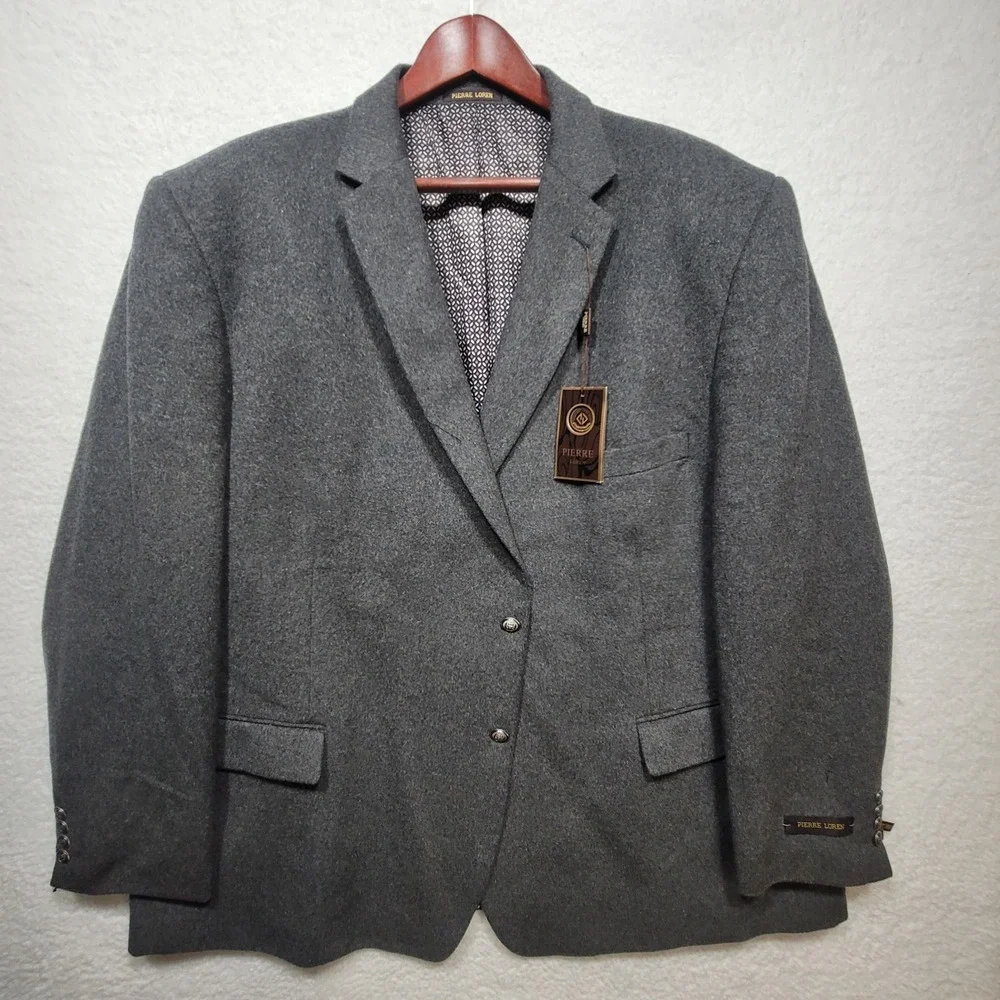 Pierre Loren Blazer Classic Fit Sport Coat Charcoal 56R W/Suit Bag & Hanger